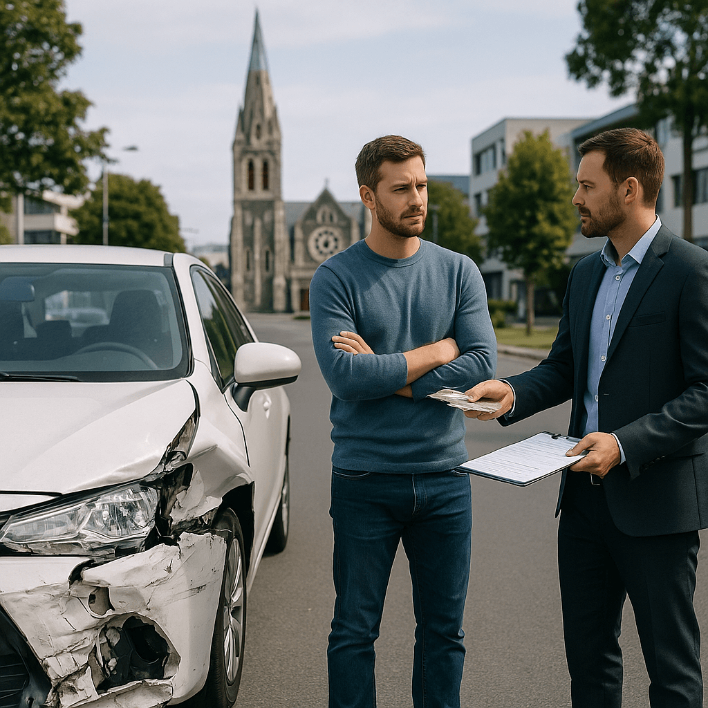 A mechanic examining an accident-damaged car to assess repairs that could increase its market value