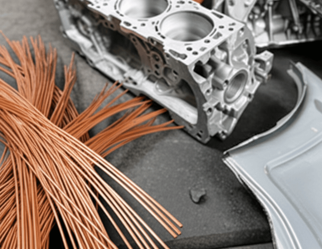 Different metals found in scrap cars including copper aluminium and steel