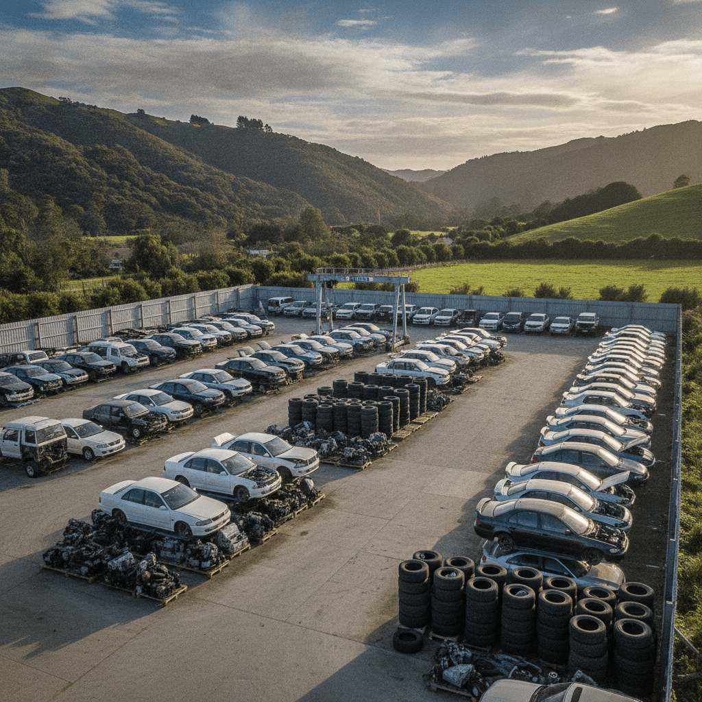 Auto wreckers yard in Wellington with vehicles being recycled and dismantled